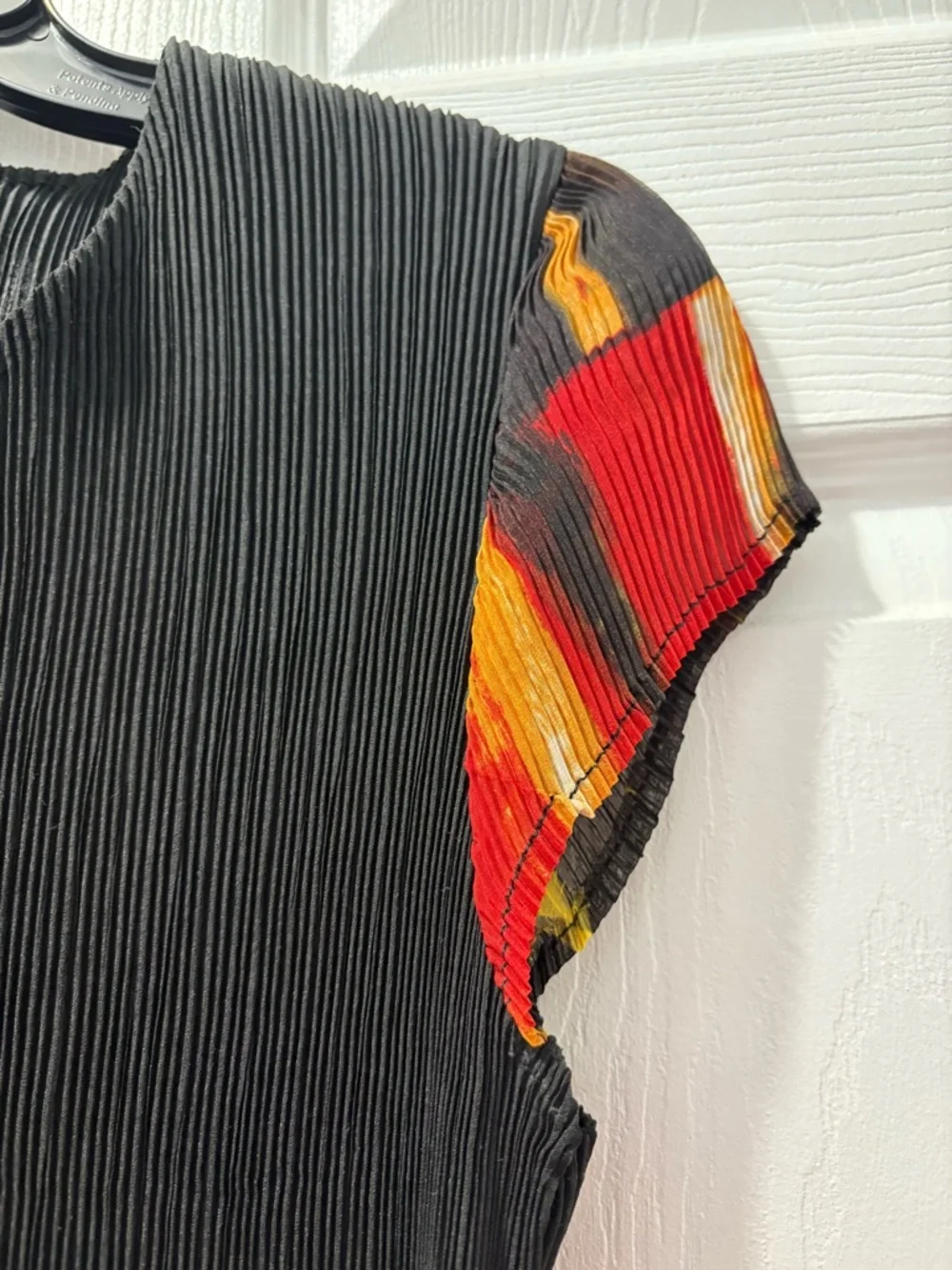 Unbranded Isse Miyake Style Black Pleated Cap-Sleeve Dress Abstract Print Dress - Picture 5 of 16